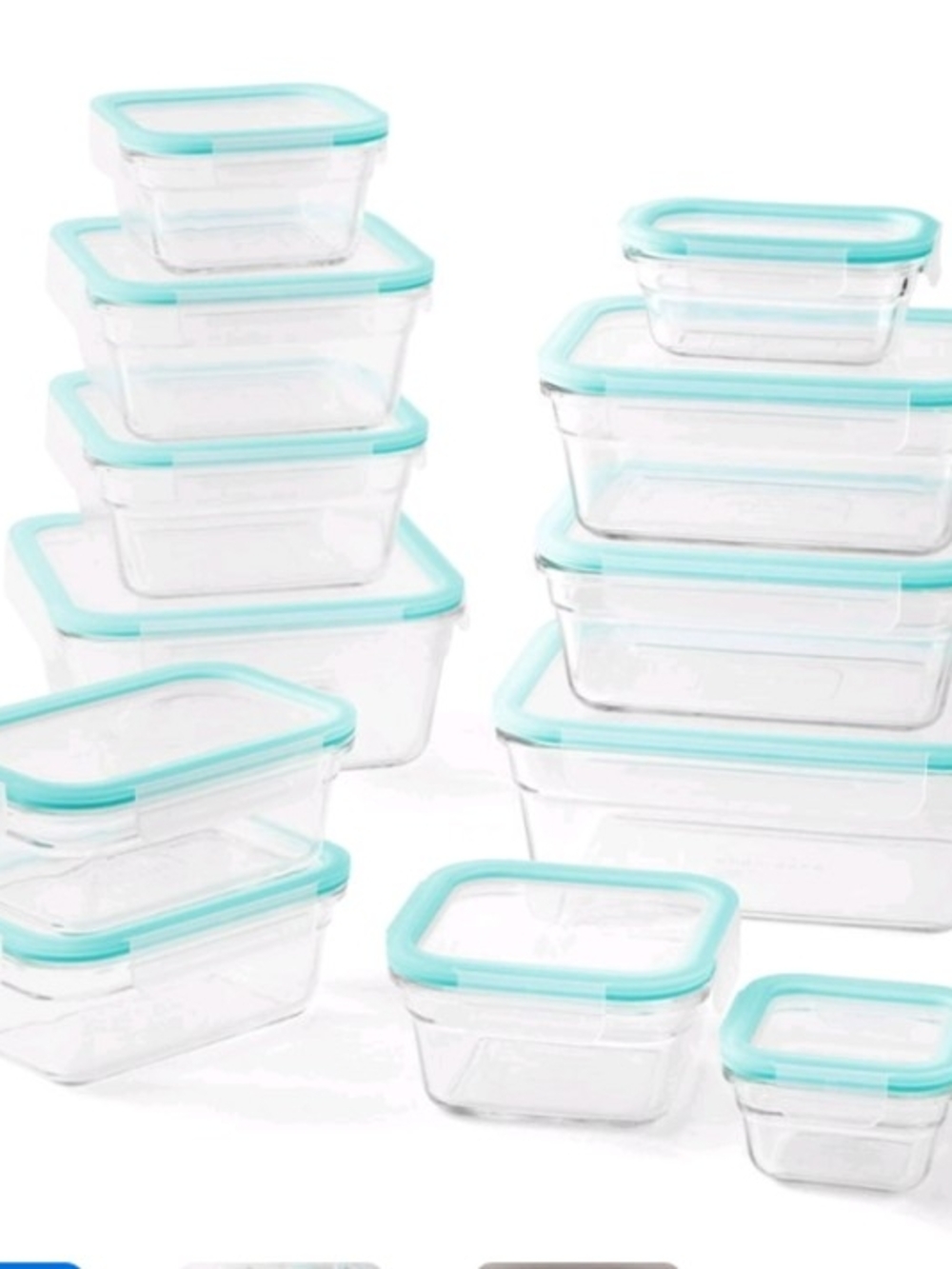 Member's Mark Glass Food Storage Containers with Aqua Lids - Set of 12 Unopened